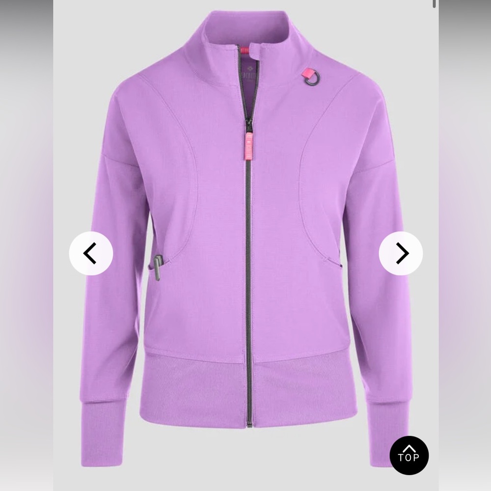 Med Couture Amp Women's 2-Pocket STRETCH Zip Front Warm Up Scrub Jacket lavender